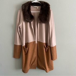 LOGO LOUNGE by Lori Goldstein Cardigan Faux Fur Detachable Collar Knit Sweater M